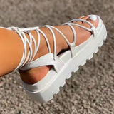 Comfy Round Open Toe Lace Up Sandals CHICSTEPS