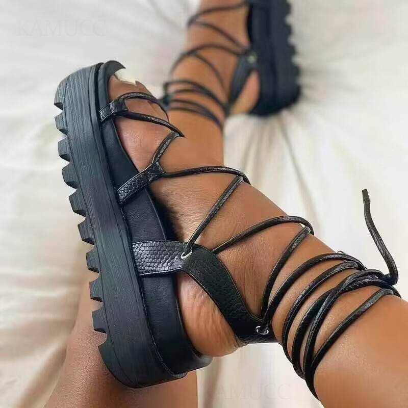 Comfy Round Open Toe Lace Up Sandals CHICSTEPS