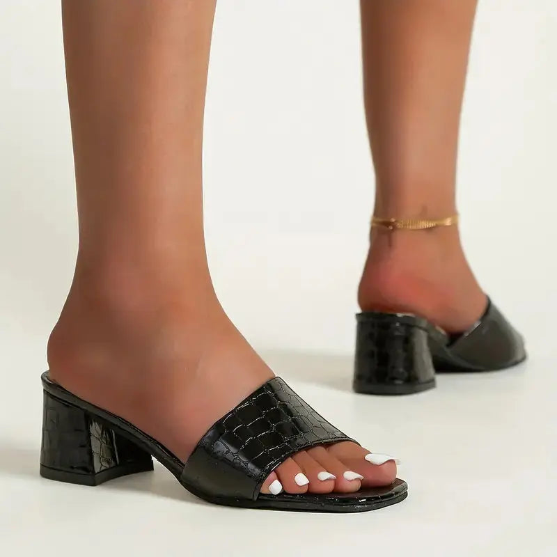 Chunky Heel Single Band Sandals CHICSTEPS